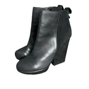 Steve Madden Upstage Leather Suede Boots Women 8 Black Side Zip Modern City Chic